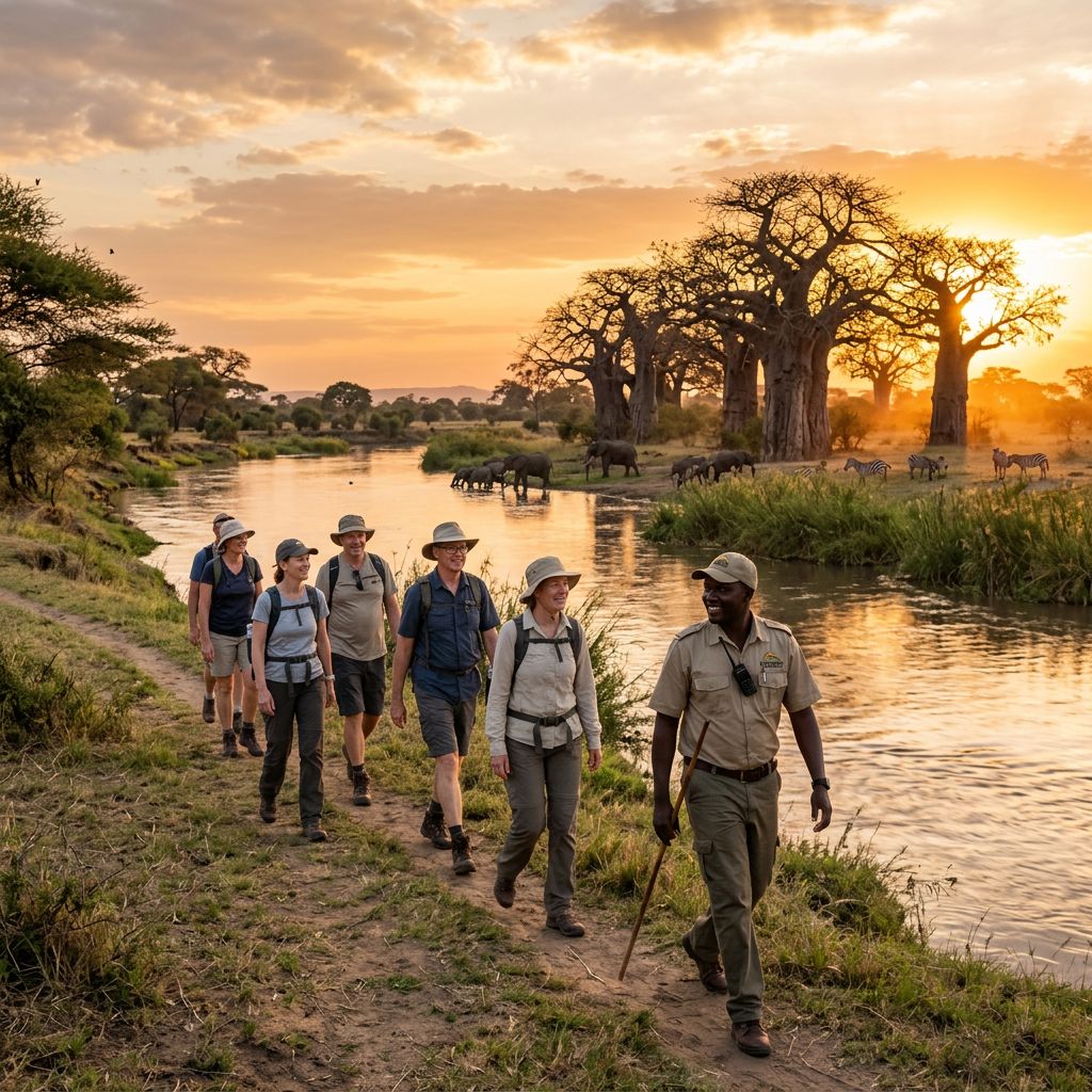 Kilimania Adventure walking safari guide Tanzania Tarangire River baobab sunset