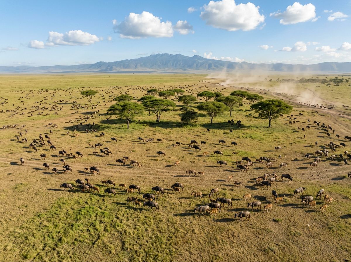 Ndutu vs Serengeti safari calving season wildebeest Tanzania aerial view