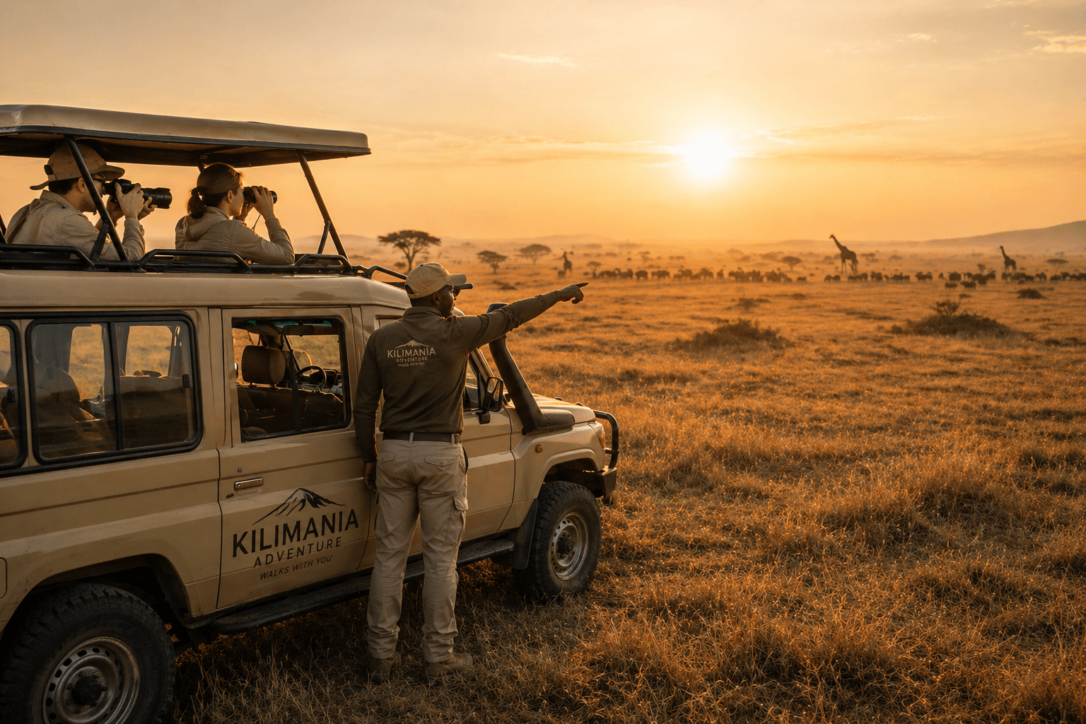 Tanzania safari package vehicle guide and game drive, Serengeti sunrise