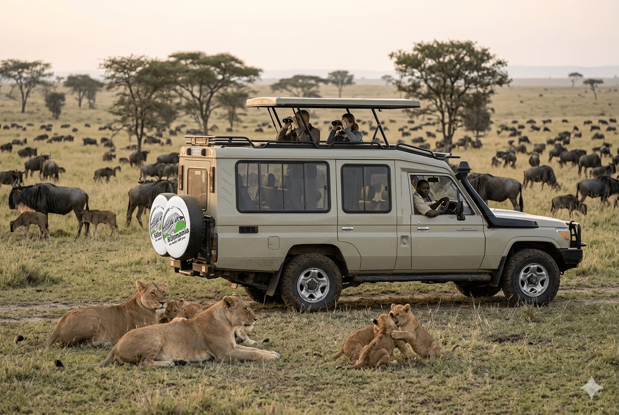 Kilimania Adventure Ndutu calving season safari private vehicle lion pride Tanzania.