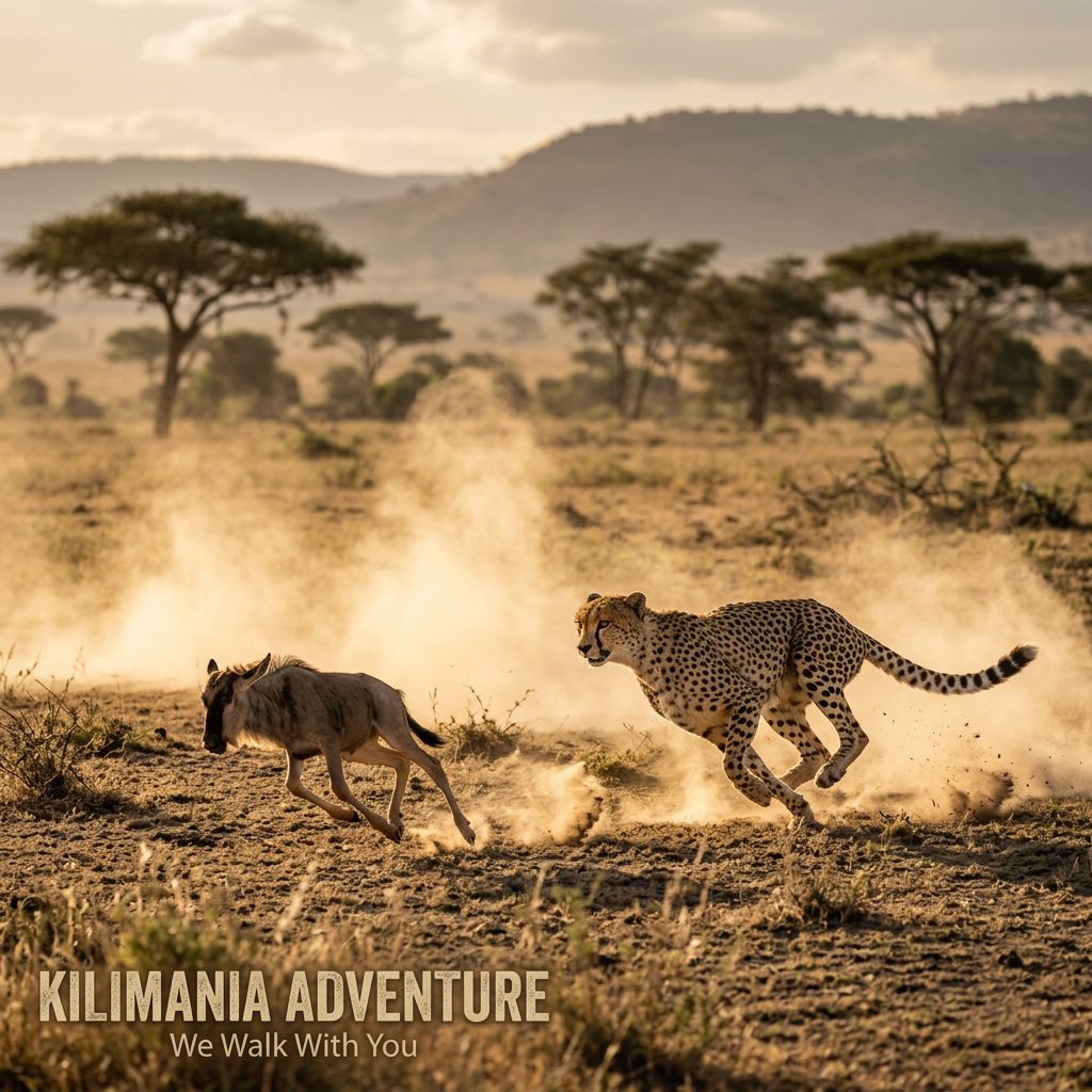 Cheetah hunting photography Ndutu calving season short grass plains, Tanzania 2026.