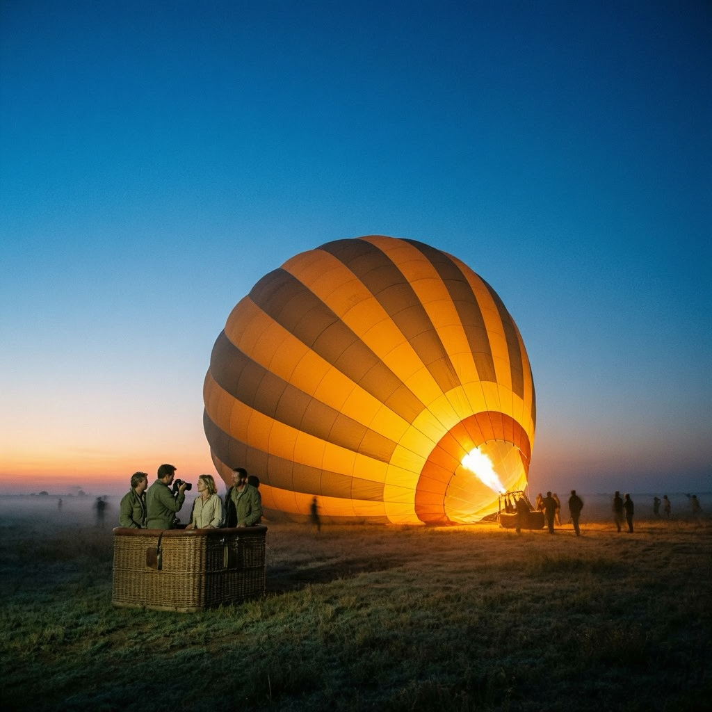 How Much to Tip on Tanzania Safari 2026: Exact Amounts 3 Hot air balloon crew preparing for sunrise flight over Serengeti for Tanzania safari tipping guide