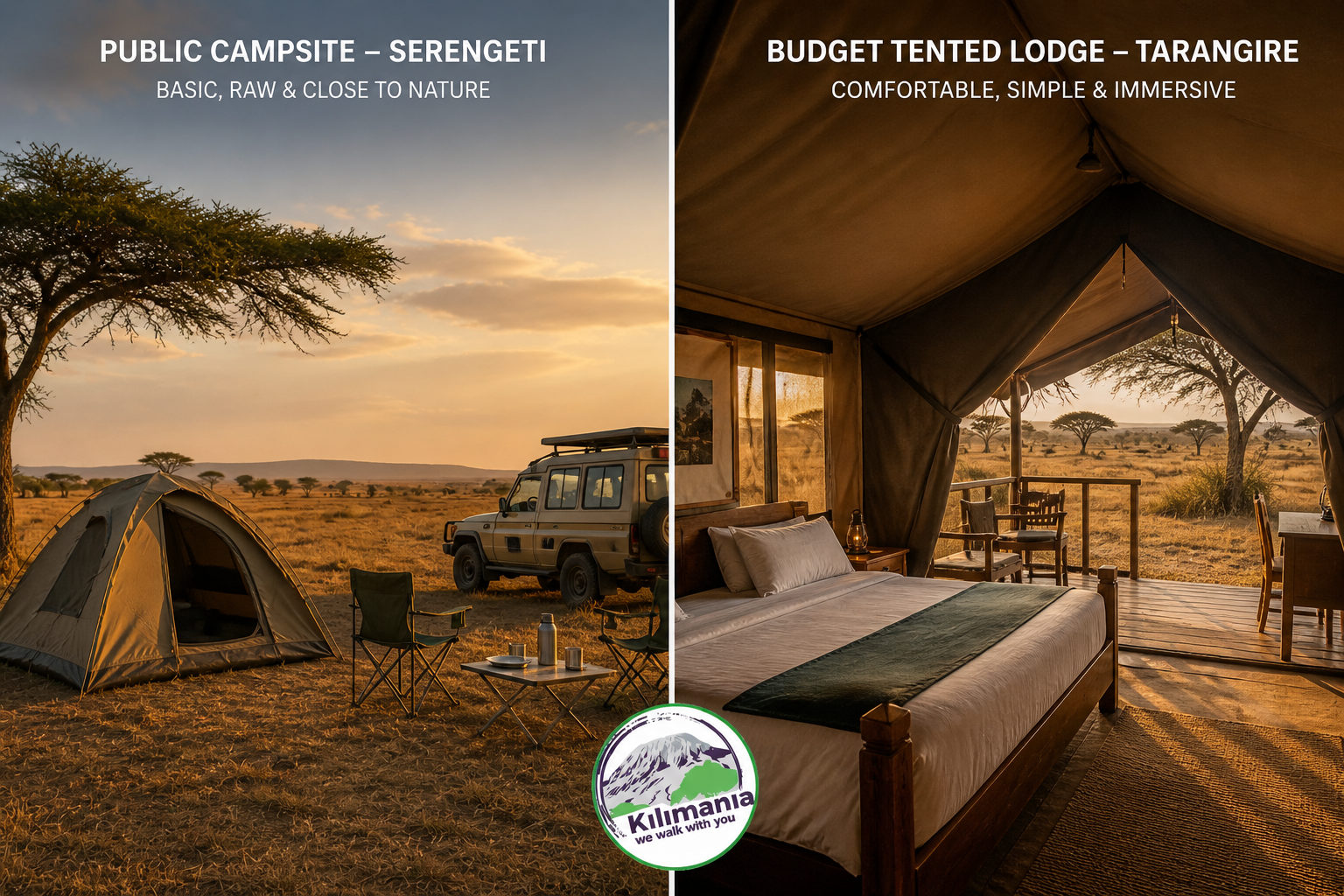 Tanzania camping safari cost per day compared to budget lodge Tarangire National Park 2026