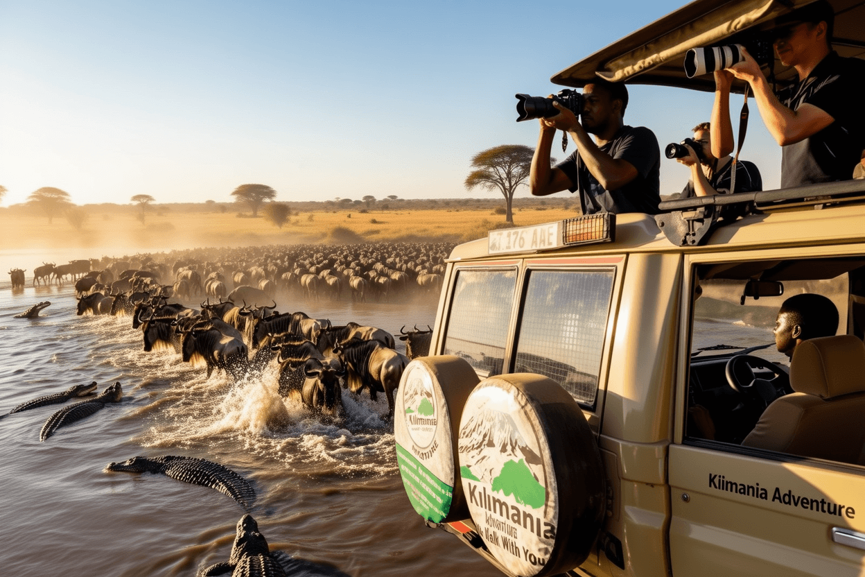 Serengeti National Park Safari Guide Best time to visit Serengeti National Park with a guide, wildebeest Mara River crossing, Kogatende, Tanzania