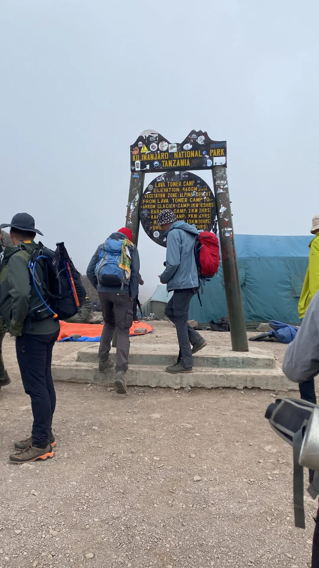 Marangu vs Machame: Which Kilimanjaro Route Should You Actually Choose? | Kilimania Adventure Climbers arriving at Lava Tower Camp (4,600m) on the Machame Route of Mount Kilimanjaro, a key acclimatization point where trekkers climb high before descending to Barranco Camp to improve summit success.