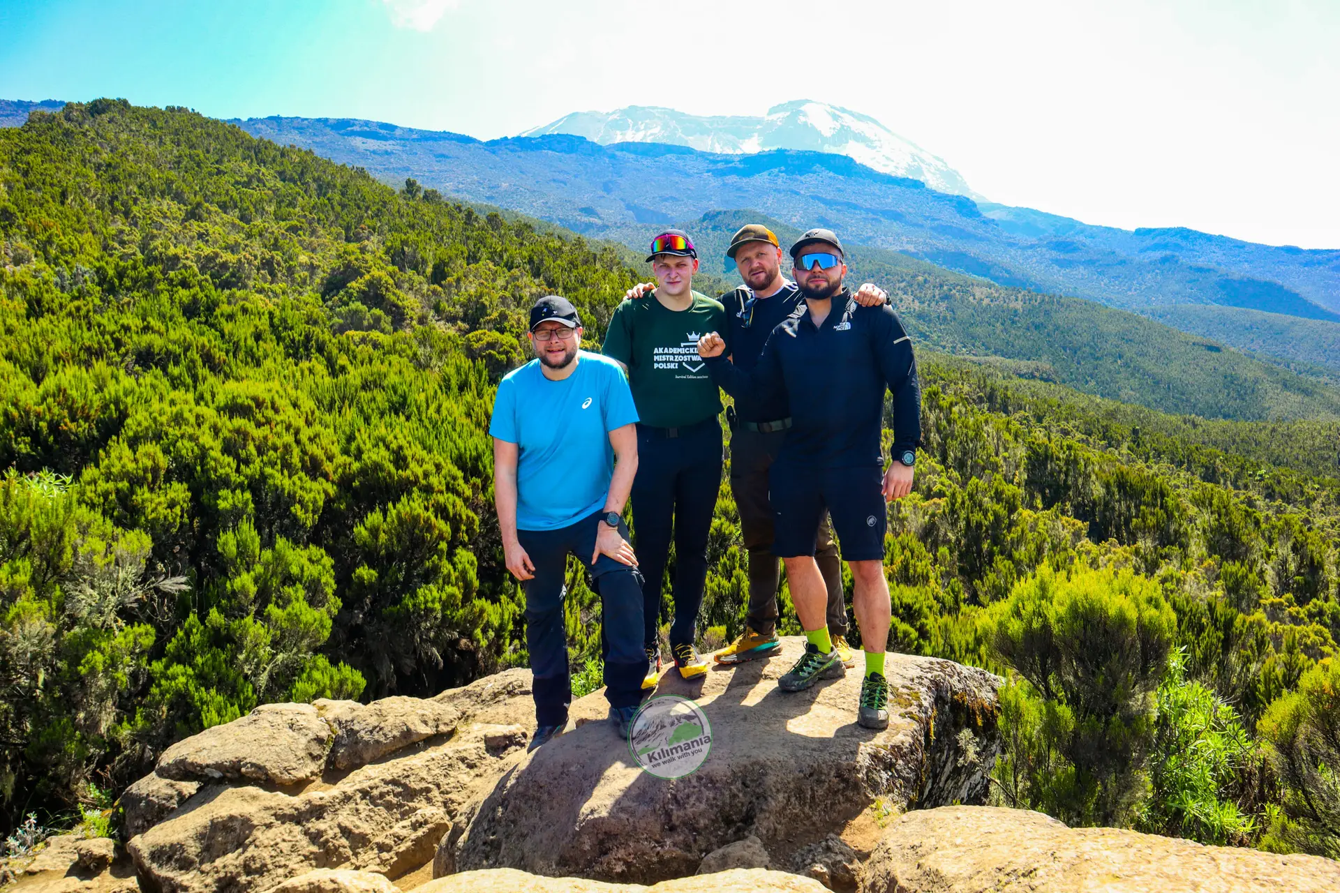 Climbers enjoying panoramic views of Mount Kilimanjaro during a guided expedition — Kilimania Adventure, Tanzania