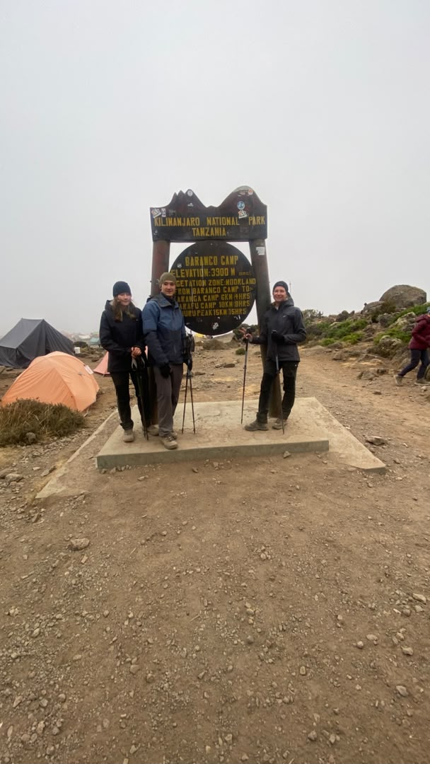 A mother with her son and daughter at Barranco Camp after the Lava Tower acclimatization day Climbing Kilimanjaro as a Family