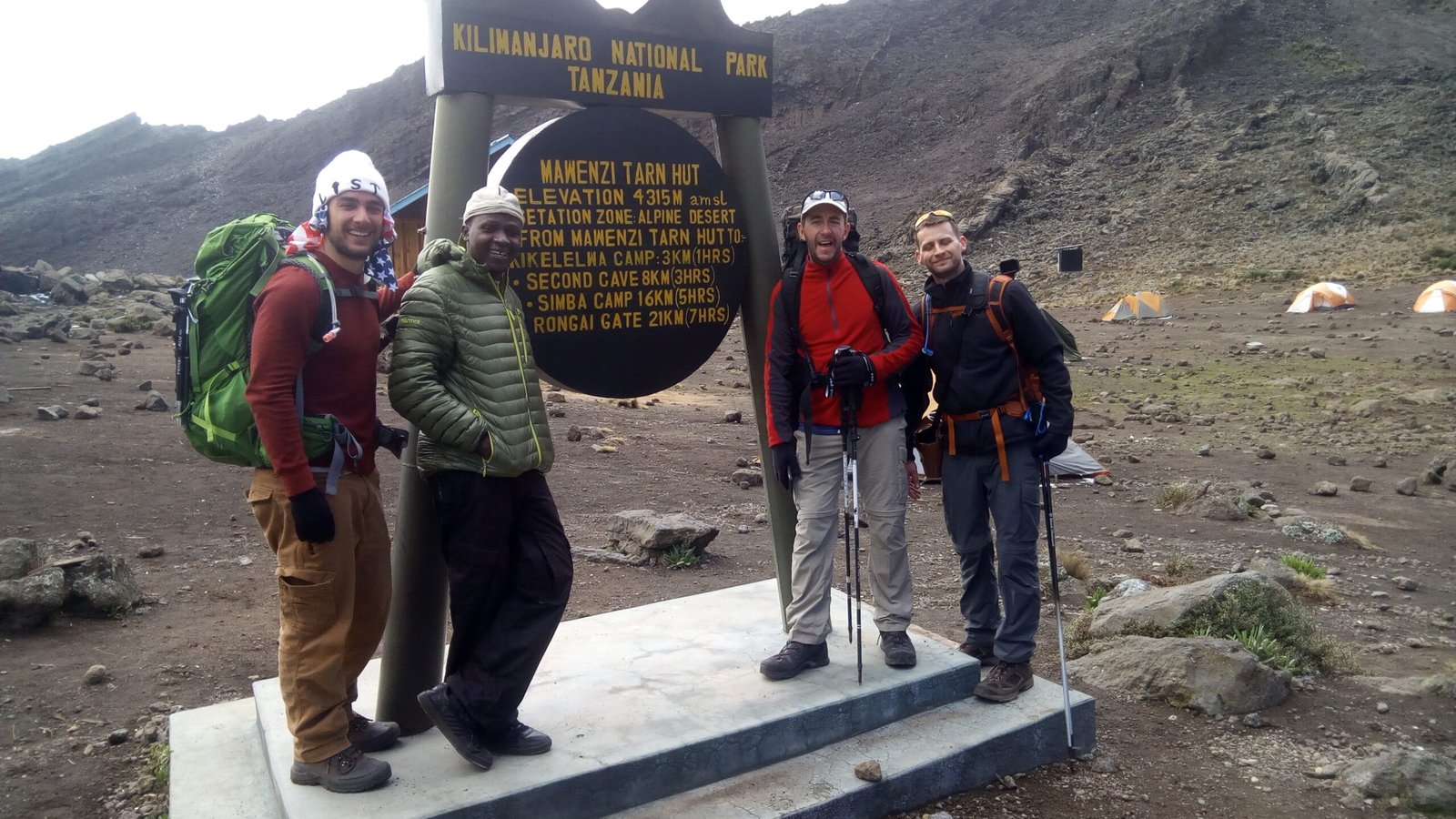 Senior guide Sabinus Msimba at Mawenzi Tarn Hut on the Rongai Route, Kilimanjaro