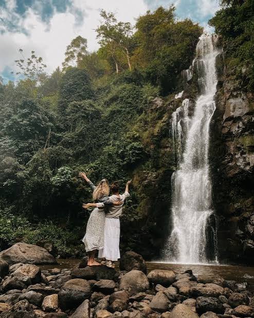 Ndoro Waterfalls and the surrounding Chagga farmland on the Marangu Waterfalls day trip near Moshi
