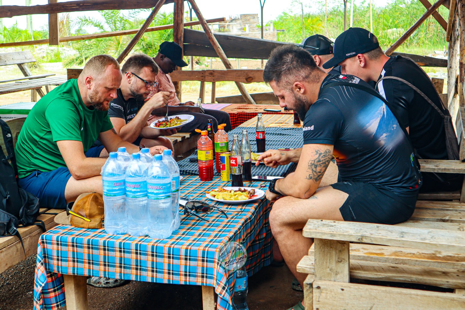 Group sharing a local lunch after swimming at Chemka Hot Springs
