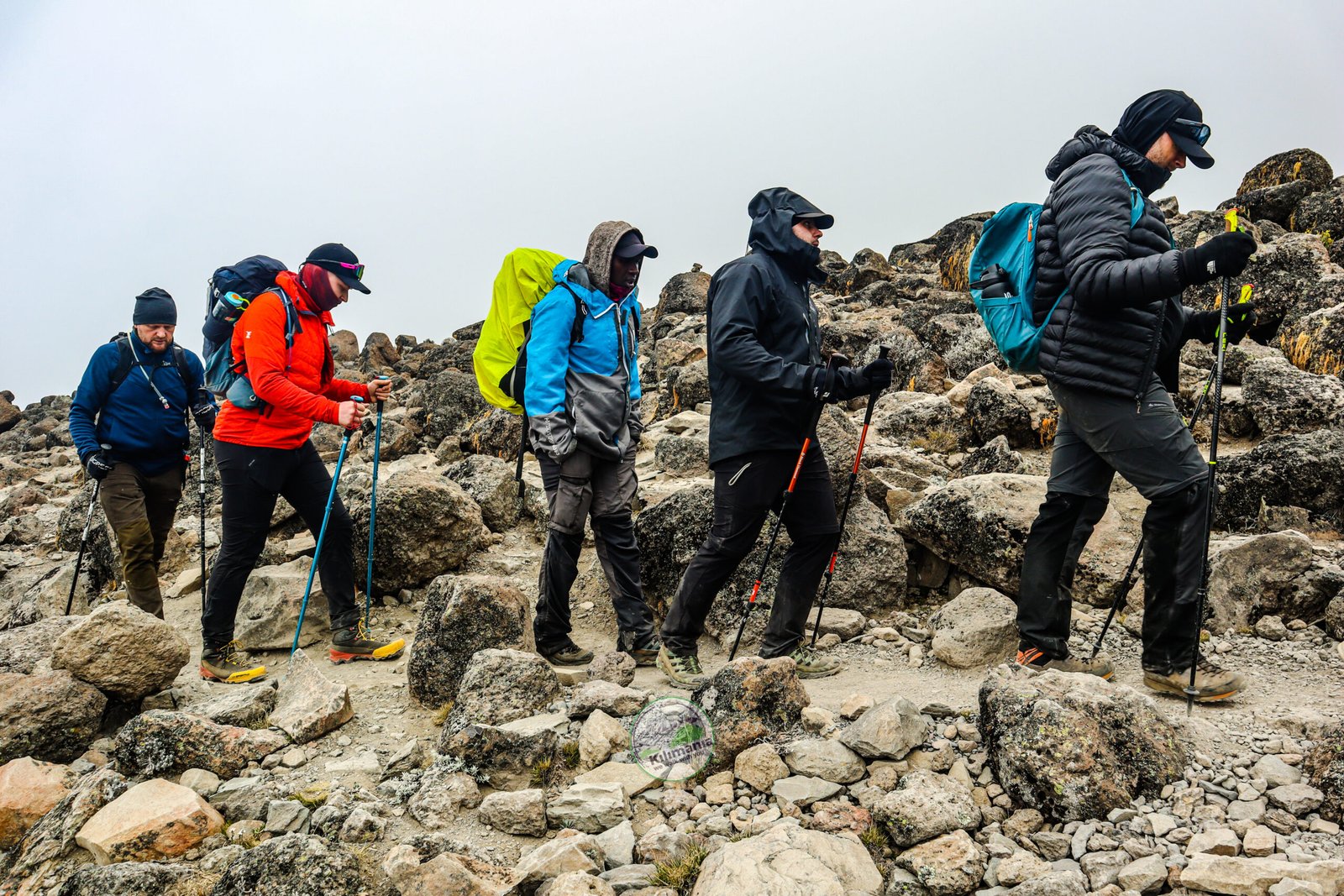Sabinus Msimba guiding the middle of a climbing group on a Kilimanjaro route